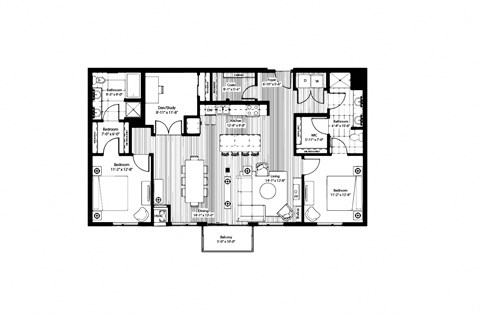 Floor plan for 2 beds, 2 baths, 1549 sqft